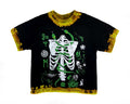 Black t-shirt with a skeleton design on a white background